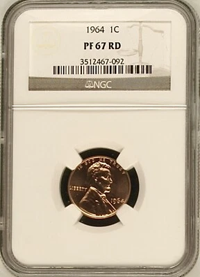 1964 1C RD PROOF Lincoln Memorial One Cent NGC PF67RD        3512467-092 - Image 1 of 2