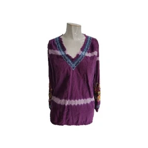 Sundance Women's Shirt Medium Purple Cotton Floral Embroidered Hippie Boho... - Picture 1 of 7