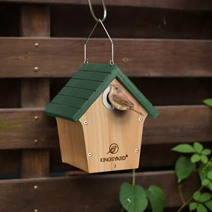 Kingsyard Hanging Bird House Feeder Wooden Wren House Nest with Predator Guard - Picture 1 of 25