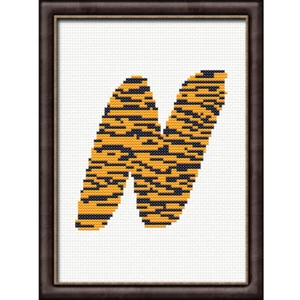 Tiger Print N Monogram Cross Stitch Pattern/Chart, Initial Letter Personalised - Picture 1 of 2