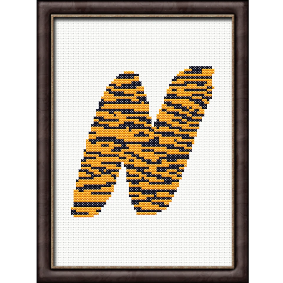 Tiger Print N Monogram Cross Stitch Pattern/Chart, Initial Letter Personalised - Image 1 of 2