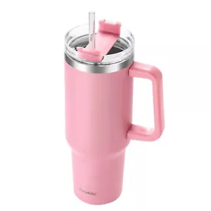 40 oz Tumbler Pink with Handle Insulated Travel Mug Iced Coffee Cup - Picture 1 of 1