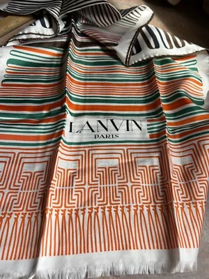 LANVIN PARIS Bufanda de seda rectangular rayas naranja, verde, marrón y azul Foto 1 de 4