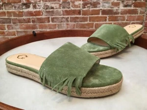 C Wonder Tabitha Olive Green Suede Fringe Espadrille Slide Sandal New - Picture 1 of 3