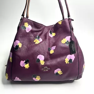COACH 37160 Edie Shoulder Bag LIeya Plum/Field Flora Leather Handbag - Picture 1 of 11