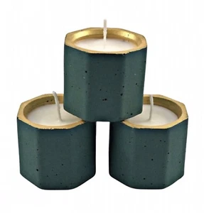3 Pcs Set Scented Wax Handmade Candles Emerald Green And Gold Geometric Conc - Picture 1 of 4