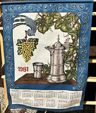 Vintage 1981 Kitchen Wall Calendar Hanging Tea Towel  New French Wine Grapes