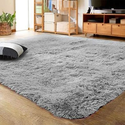  Ultra Soft Indoor Modern Area Rugs Fluffy Living Room Carpets 4' x 5.3' Grey - Image 1 of 4