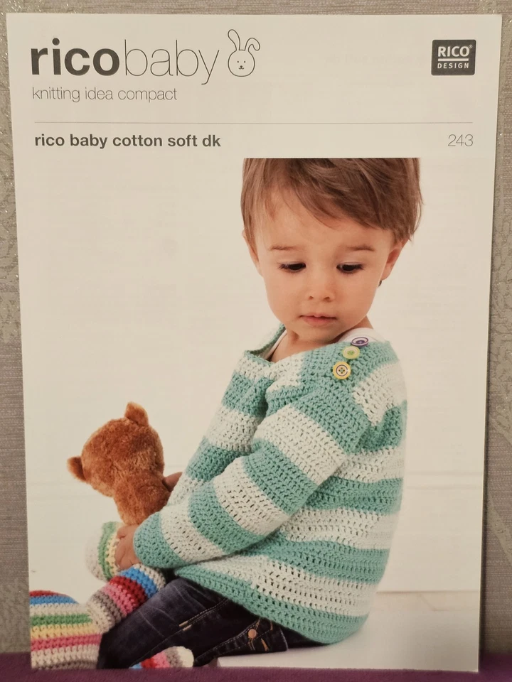 Rico Design Baby Crochet Pattern 243 Striped Jumper/with Flowers - 3 mths-2 yrs - Image 1 of 1