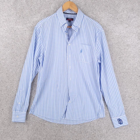 Johnnie O San Diego Padres Shirt Men Small Button Down Blue White Prep Formance Cover