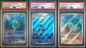 2023 POKEMON MEW EN BLASTOISE EX #200 SIR WARTORTLE #171 1& SQUIRTLE #170 PSA 9 - Picture 1 of 7