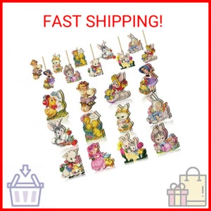 24 Pcs Easter Hanging Ornaments for Tree Vintage Easter Wooden Ornament Retro Sp - Picture 1 of 2