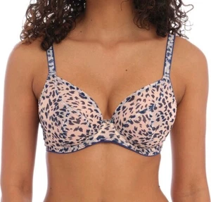 Freya Wild Side Bra Blue Animal Size 28F Underwired Plunge Balcony 401202 New - Picture 1 of 3