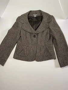 Blazer giacca tweed lana Ann Taylor - taglia 4 marrone chiaro - Foto 1 di 10