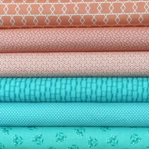 Designer Fabric Bundle Coral and Teal 6 Fat Quarters, 1 1/2 yards total - Picture 1 of 1
