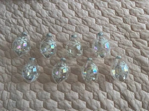 Vintage Glas Ornamente Träne irisierend mattiert Schneeflockenmuster 8 - Bild 1 von 12