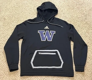 Washington Huskies Adidas Black Fleece Hoodie Sweatshirt Size Medium M EUC - Picture 1 of 4