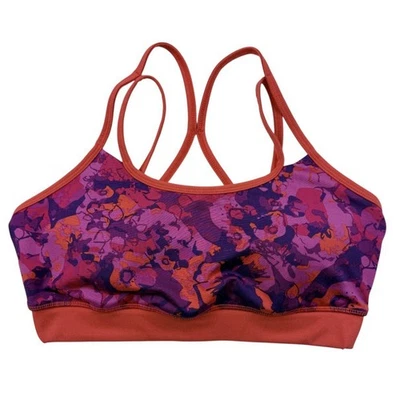 Sujetador deportivo GAIAM Yoga para mujer mediano púrpura naranja coral floral espalda entrecruzada Foto 1 de 4