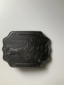 Vintage Boston MA Fire Dept. Solid Brass Belt Buckle AMERICAS HEROES Horse Drawn - Picture 1 of 3