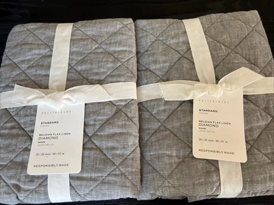 Комплект/2 КЕРАМИКИ АМБАРА БЕЛЬГИЙСКОГО ЛЬНА ЛЬНА БРИЛЛИАНТ ВЫСТЕГАННЫЕ ШАМСЫ СТАНДАРТ ~ ФЛАГШТОК - Изображение 1 из 4