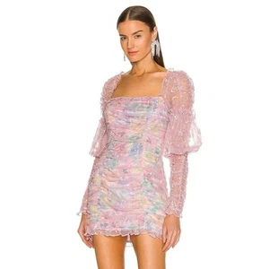 Mini Vestido For Love & Lemons Imani (Talla S) Malla Bordada Acanalada Pastel Lila - Imagen 1 de 15