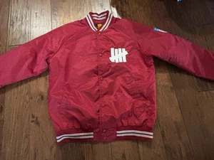 Vintage Undefeated 5 Strike Varsity Snap Jacket Satin Mens Medium Quilted Lining - Picture 1 of 10