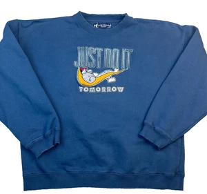Big Dogs Nike Swoosh Parody Just Do It Tomorrow Embroidered Sweatshirt Y2K VTG M - Picture 1 of 10