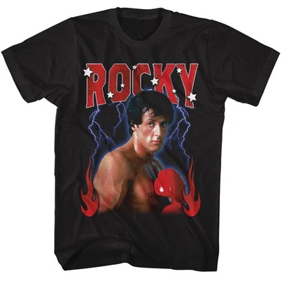 Rocky - Lightning Flames - American Classics - Solid Black Adult Short Sleeve T- - Image 1 of 3