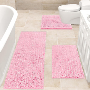 X-Large Pink Bathroom Rug Set 3 Pcs Ultra Soft, Thick Absorbent Bath Mats, Non S