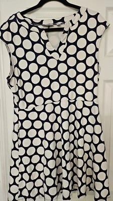 Vestido New York & Company azul marino y blanco a lunares XL para mujer Foto 1 de 4