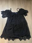 Lola Italy Black Dress Lace Loose Embroidered Mini Boho Size S/M