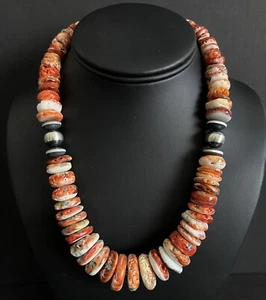 Sterling Silver Graduated Spiny Oyster Bead Necklace. 18 inch - Picture 1 of 12