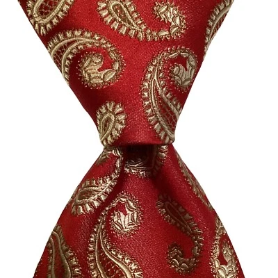Corbata clásica 100 % seda para hombre XMI PLATINUM diseñador EE. UU. PAISLEY roja/marfil nueva con etiquetas Foto 1 de 3