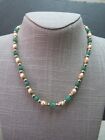 14K Y.  Gold  Spring Clasp & Beads Jade Beads Necklace on 16.5" 14K Chain 12 G