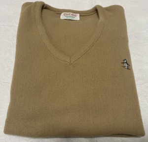 Grand Slam Herren Golf Pullover L hellbraun bestickt Pinguin V-Ausschnitt Vintage hergestellt in den USA EG - Bild 1 von 8
