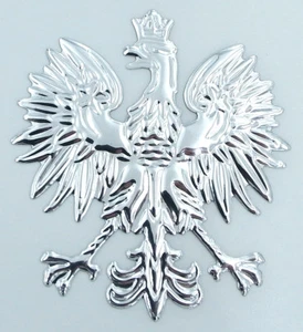 Poland, Polish Eagle Chrome silver finish decal emblem 3D sticker car bike 2.5" - Imagen 1 de 4
