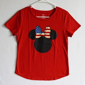 NUOVA T-shirt Disney donna Minnie Mouse USA fiocco bandiera americana orecchie logo. - Foto 1 di 5