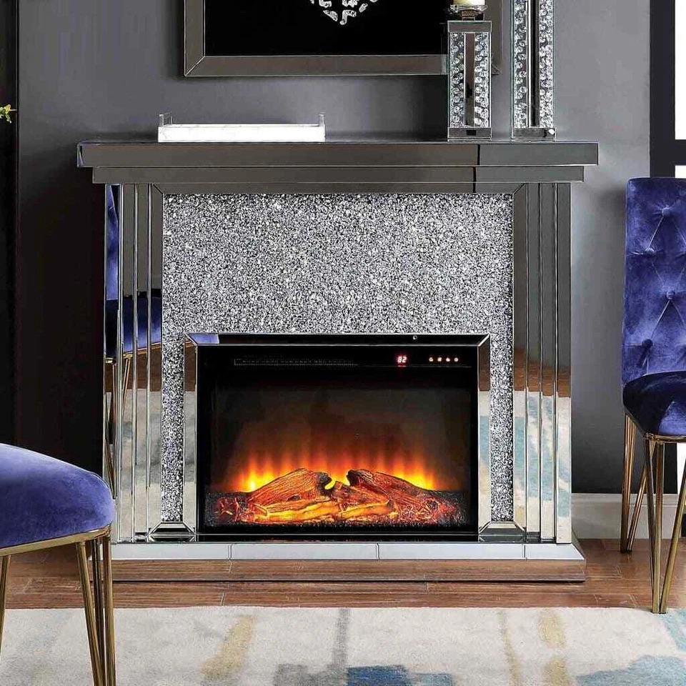 Crushed Diamond Mirrored Fireplace Glass Sparkly Glitter Furniture Venetian - Image 1 of 1