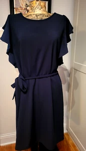 Banana Republic Navy Blue Flutter Sleeve Dress - Size Large -NWOT - Picture 1 of 5