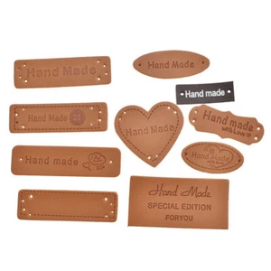 50PCS HANDMADE PU Leather Labels Tags Clothing Garments Bags Shoes Sewing Craft - Picture 1 of 20