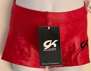 GK RED FOIL CHILD SMALL MICRO MINI SPARKLE GYMNAST DANCE WORKOUT SHORTS Sz CS - Picture 1 of 9