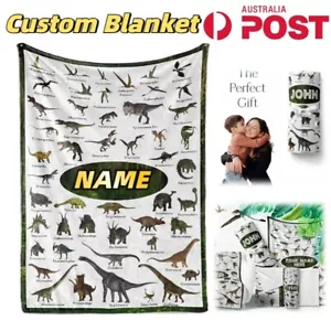 Personalized Dinosaur Blanket Sherpa Throw Custom Name Text Boy Christmas Gifts - Picture 1 of 10