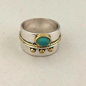 .925 STERLING SILVER PLATED TWO TONE TURQUOISE RING R102 SIZE 9 - Picture 1 of 1
