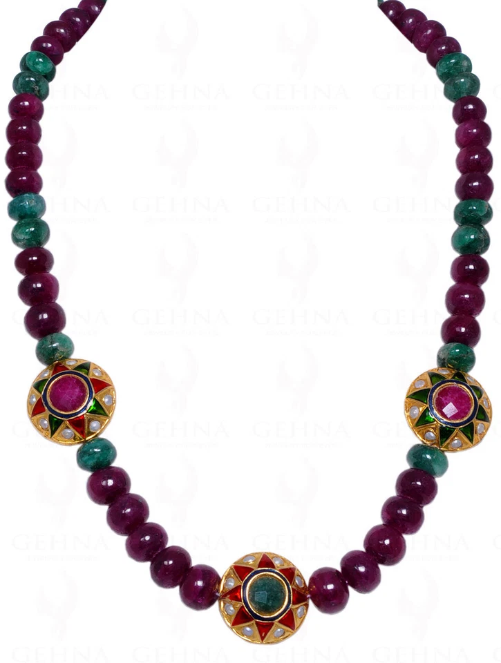 Bolas redondas de piedras preciosas de rubí y esmeralda con redondeles tachonados de piedra LN011028 Foto 1 de 1