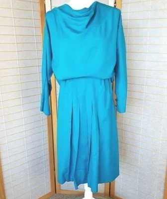 Conjunto de saia vintage 100% seda duas peças azul oceano brilhante anos 90 Nilani tamanho 6 - Imagem 1 de 4