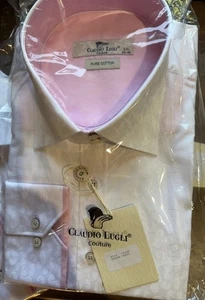 Claudio Lugli Herren Langarm Hemd weiß geprägt, reine Baumwolle, XXL, rosa T - Bild 1 von 2