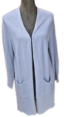 J Jill Blue Linen Blend Open Front Long Cardigan Duster Women Size L Petite - Image 1 of 4