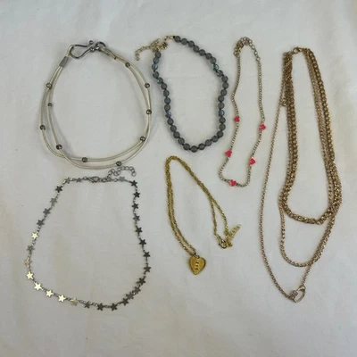 Lote De 6 Collares Gargantillas Adolescentes Niñas Capas Dorado Tono Plata, Corazón E, Estrella Foto 1 de 4