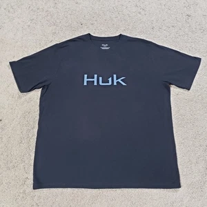 Huk Fishing T-Shirt Men Large Black Carolina Blue Short Sleeve Outdoor Spell Out - Picture 1 of 7