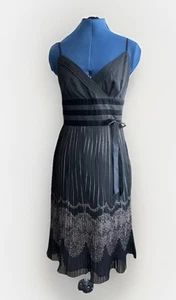 90s Style Ann Taylor LOFT Black Bow Pleated Lace Strappy Dress Women's Size 4P - Picture 1 of 12